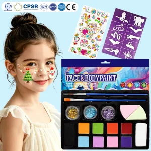Face Painting Kit Professional for Kids 10 Colors Non Toxic Face Painting Water Based Stencils Paint Brush Face Body Paint
