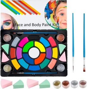 Face Painting Kit for Kids Water Based Non Toxic Body Makeup With Stencils & Brushes