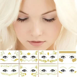 Face Tattoos Sticker Butterfly Star Freckle Metallic Temporary Tattoo for Women Girls Makeup Dancer Costume Party