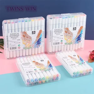 Factory 12 Colors Double End Art Marker Set Portable Box Design Smooth Ink Durable Painting Supplies 059