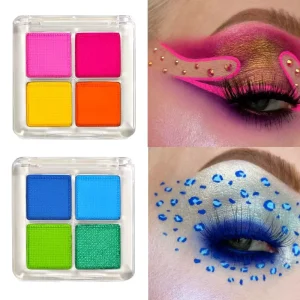 Factory 4 Color Non Toxic Face Paint Eyeshadow Palette with Pearl Shimmer Body Paint for Children’s Daily Stage Makeup