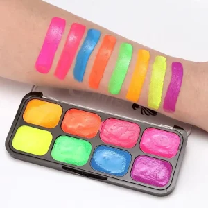 Factory 8 Color Water-based UV Glow Face Body Paint Non-Toxic Fluorescent Halloween Party Children Paint Palette
