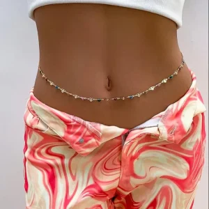 Factory Belly Chain Jewelry OEM Boho Colorful Crystal Heart Belly Chain Stainless Steel Hypoallergenic Belly Waist Chain