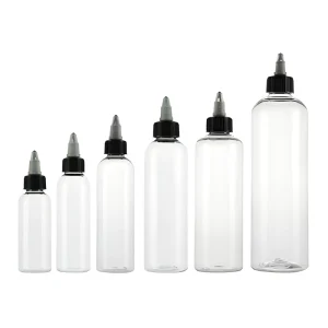 Factory Clear PET Cylindrical Squeeze Bottle Black Pointed Nozzle Cap for Liquid Glue Essential Oil Tattoo Ink Packaging Vial