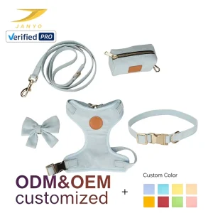 Factory Custom 5 in 1 Pet Walking Set Bow Decor Dog Harness Collar Leash Waste Bag Holder Pet Supplies Distributors