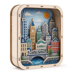 Factory Custom American Skyline Laser Cut Wood Crafts DIY Wooden Diamond Painting Art Painting Kit For B2B