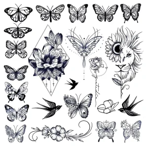 Factory Custom Butterfly Gardenia Blue Cool Tattoo Last 15 Days Semi-Permanent Temporary Juice Water Transfer Stickers