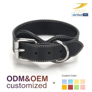 Factory Custom Genuine Leather Dog Collar Wide Comfort Lining Heavy Duty Adjustable Metal D Ring Classic Pet Neck Collar