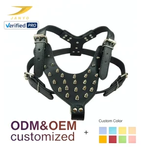 Factory Custom Logo Gothic Studded Dog Harness Black Faux Leather Bullet Spike Adjustable Heavy Duty Pet Walking Harness