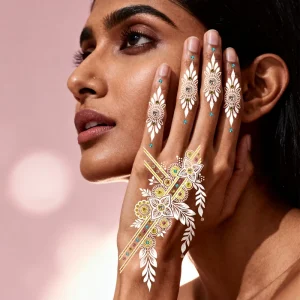 Factory Custom White Rhinestone Henna Tattoo Stickers Body Hand Art Party Waterproof Luxury DIY Temporary Tattoo Sticker