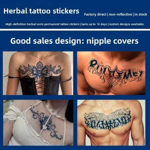 Factory-Direct Herbal Juice-Based Waterproof Fake Tattoos for Men Women Chest Shoulder Size Tattoo Stickers 15-Day