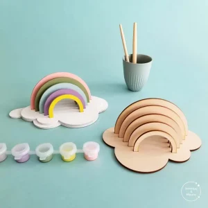 Factory Direct Sale Custom DIY Laser Cut Wood Rainbow Paint Kit for Kid Birthday Gifts Crafts