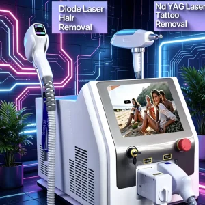 Factory Direct Sales 2in1 Nd Yag Laser Tattoo Removal Diode Laser Portable Ice Cooling Painless Depilate Laser Beauty Equipment