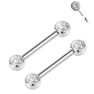 Factory Direct Titanium Nipple Barbell Ring, 14G, Unisex, Push-Pin Threadless Cubic Zirconia