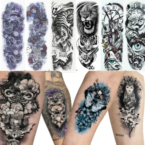 Factory Eco-Friendly Paper Large Waterproof Dark Collarbone Flower Full Arm Body Tattoo Sticker Luxury Sexy Colourful
