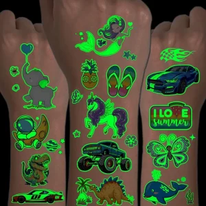 Factory Free Samples Glowing in the Dark Neon Temporary Tattoo Stickers Custom