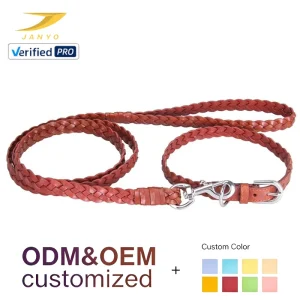 Factory Hand Braided Genuine Leather Dog Collar Leash Set Adjustable Metal Buckle Comfort Handle Pet Walking Lead