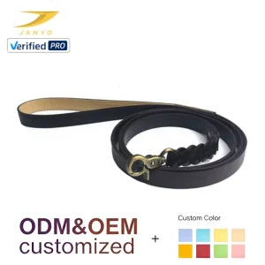 Factory OEM Custom Logo Braided Genuine Cowhide Dog Leash Vintage Antique Brass Snap Hook Soft Lining Leather Pet Walking Lead