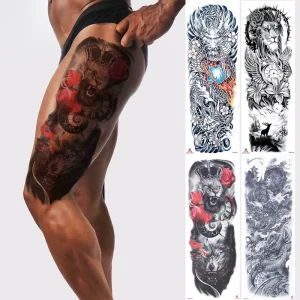 Factory OEM Eco-Friendly Large Size Full Arm Temporary Tattoo Paper Sticker Half Full Arm Waterproof Men Body Art Fake