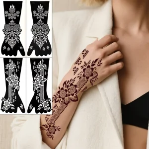Factory OEM Large Hand Henna Tattoo Stencils Floral Moon-Star Pattern Art Templates Sticker Ethnic Full-Hand Hollow Stencils