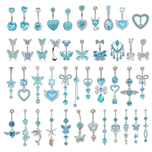 Factory Price Blue Stainless Steel Belly Ring CZ Zircon Butterfly Belly Button Ring Stylish Women’s Belly Piercing Jewelry