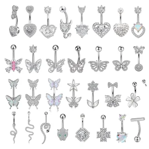 Factory Price Zircon Belly Ring Stainless Steel Piercing Jewelry Butterfly Pendant Belly Button Ring Women’s Sex Body Jewelry