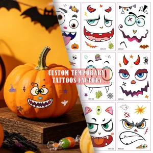 Factory Stock Custom Halloween Temporary Tattoos for Party Matte Water Transfer Pumpkin Face Stickers for Spooky Decoration