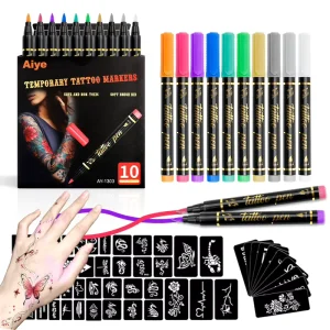 Factory Supply Shiny Metallic Temporary Tattoo Marker, 10-Color Set Skin Safe Waterproof, Long Lasting & Easy Remove Body Pen