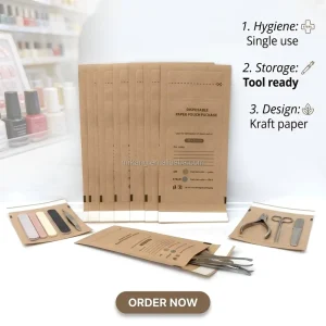 Factory Supply Thick Kraft Paper Manicure Pouch Dentistry Medical Grade Nail Sterile Kraft Bag 100pcs/pack