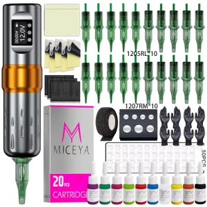 Factory Wireless Complete Tattoo Kit Power Supply Inks Cartridge Needles Professional Rotary Tattoo Machine Set