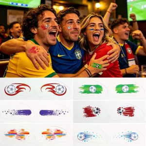 Factory World Soccer Cup Fan Cheering Face Stickers Soccer Ball Fire Design Waterproof Long Lasting Temporary Paper Sexy Body
