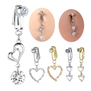 Fake Heart Belly Piercing Gold Plated Fake Body Jewelry Crystal Heart Dangle Zircon Navel Piercing Fashion Body Jewelry