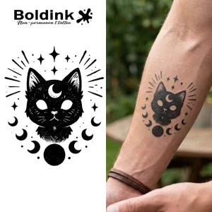 Fake Realistic Moon Phase Cat Body Art Waterproof Long Lasting 2 Weeks Jagua Juice Ink Tattoo Sticker