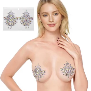 Fancy Nipple Covers Body Art Crystal Chest Sticker Reusable Adhesive Custom Oem Metal Nipple Cover For Women