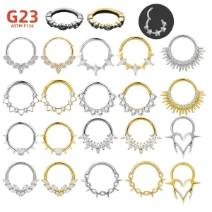 Fashion ASTM F136 G23 Clicker Nose Ring Pave White CZ Ear Cartilage Tragus Helix Lobe Women Body Piercing Jewelry
