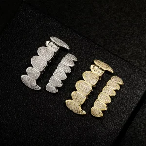 Fashion Body Jewelry 14K 18K Gold Plated Iced Out Cz Baguette Diamond Halloween Skull Teeth Grillz for Hip Hop Rapper Men Women