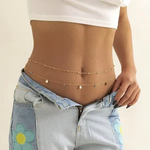 Fashion Body Jewelry Simple Gold Plated Metal Beads Sequins Double Fashion Body Jewelry Hip Hop Belly Chains