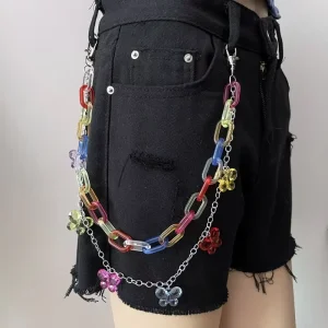 Fashion Colorful Acrylic Butterfly Pendant Double Layer Pants Chains Body Jewelry Trendy Party Jeans Wearing Accessories