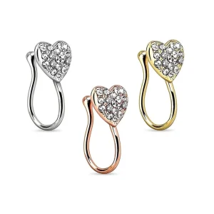Fashion Crystal and Brass Heart Nose Ring Rhinestone Jewelled Nose Hoop Piercing Stone Main Material Elegant Jewelry Design
