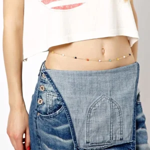 Fashion Jewelry Body Chain Colorful Bead Beach Summer Jewelry Gold Plated Waist Chain Stainless Steel Belly Chain Jewelry