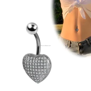 Fashion Love Clear Zirconia Navel Ring Heart Shape Pendant Belly Body Piercing Jewelry