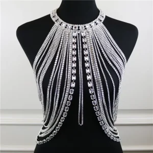 Fashion Night Bar Layered Multi Layers Micro Pave Rhinestone Crystal Diamond Tassel Body Chain