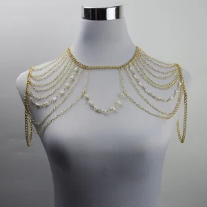 Fashion Pearl Body Chain Gold Plated Alloy Necklace Sexy Body Chain Jewelry Women