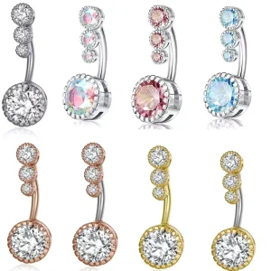 Fashion Piercing 4 CZ Zircon Belly Button Ring Stainless Steel Jewelry Belly Button Ring For Women
