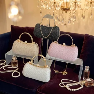 Fashion Quilted Women Evening Clutch Bag Metal Handle Chain Crossbody Mini Party Purse Custom Printed Logo
