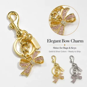 Fashion Rhinestone Bowknot Keychain Gold Silver Electroplated Metal Bag Charm Pendant Korean Ins Women Car Hanging Gift