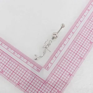 Fashion Women Surgical Steel Crystal Zircon Nickel Free Sexy Mermaid Dangling Body Jewelry Belly Button Navel Piercing Ring