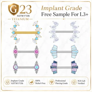Fashionable ASTM F136 Titanium CZ Opal Nipple Piercing Barbell European Luxury Body Jewelry for Women