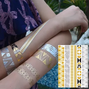 Fashionable Body Art Bracelets Flash Tattoo Gold Silver Metallic Temporary Tattoo Sticker