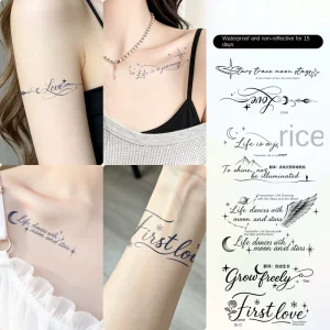 Fashionable English Phrases Paper Temporary Tattoo Stickers Geometric Shape 15 Day Lasting Waterproof Water Transfer Printed